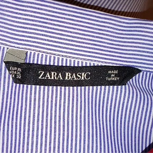 Zara Striped Button Up Shirt with Red Ribbon Accents - Picture 9 of 11